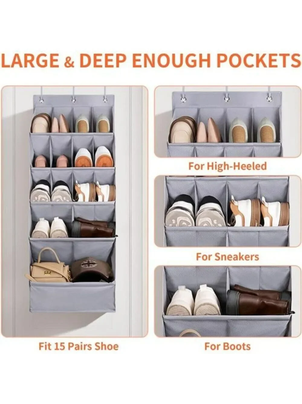 Over Door Shoe Organizer Hanging Rack 15 Pocket Closet Wall Storage Holder